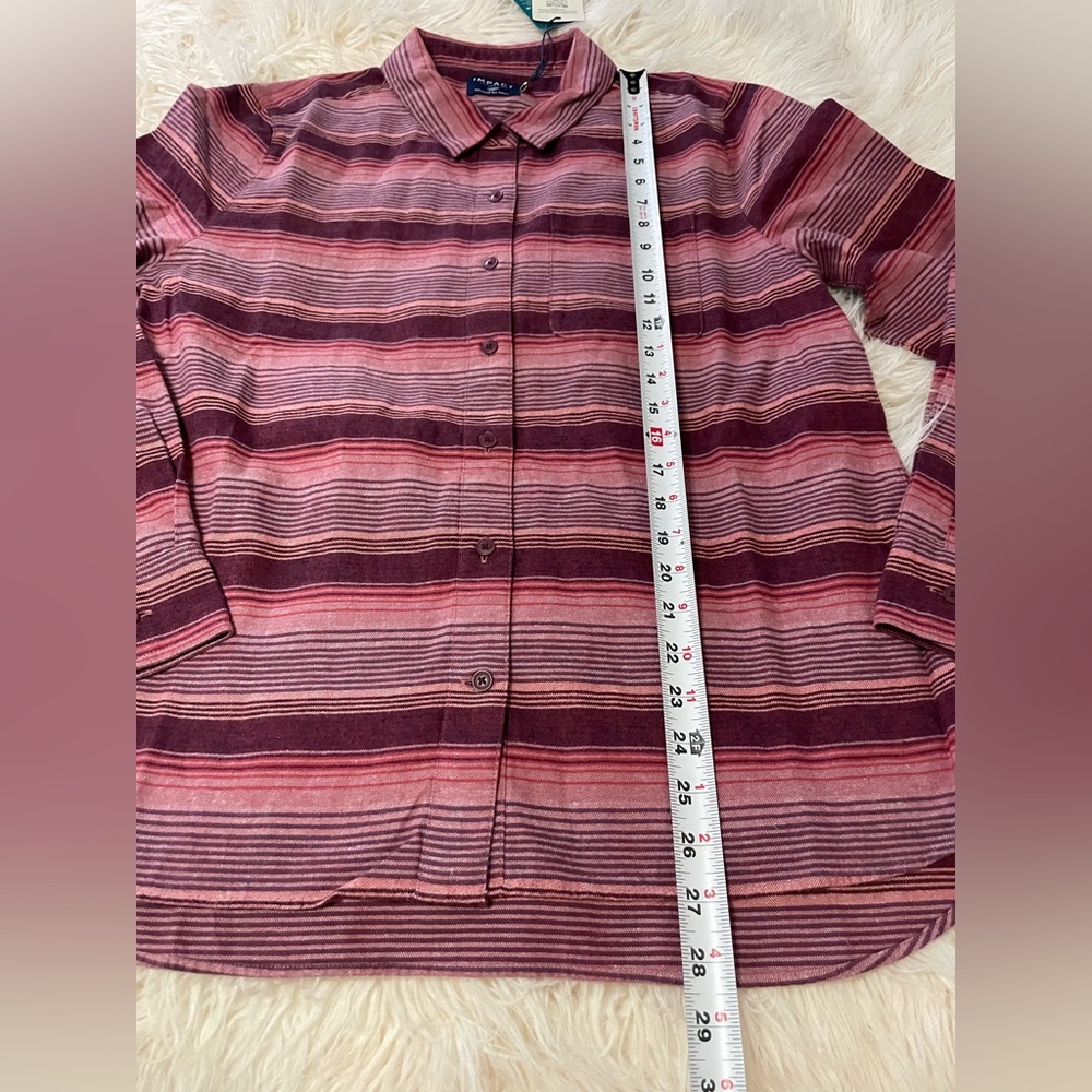 United by Blue women’s flannel sizes M & L organic cotton hemp red earth stripe - Picture 7 of 8